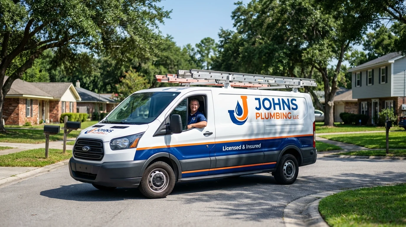 Johns Plumbing LLC service van in Verona, MS
