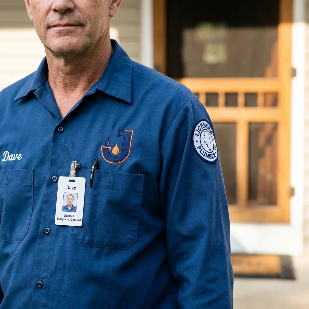 Licensed plumber showing ID badge in Verona, MS