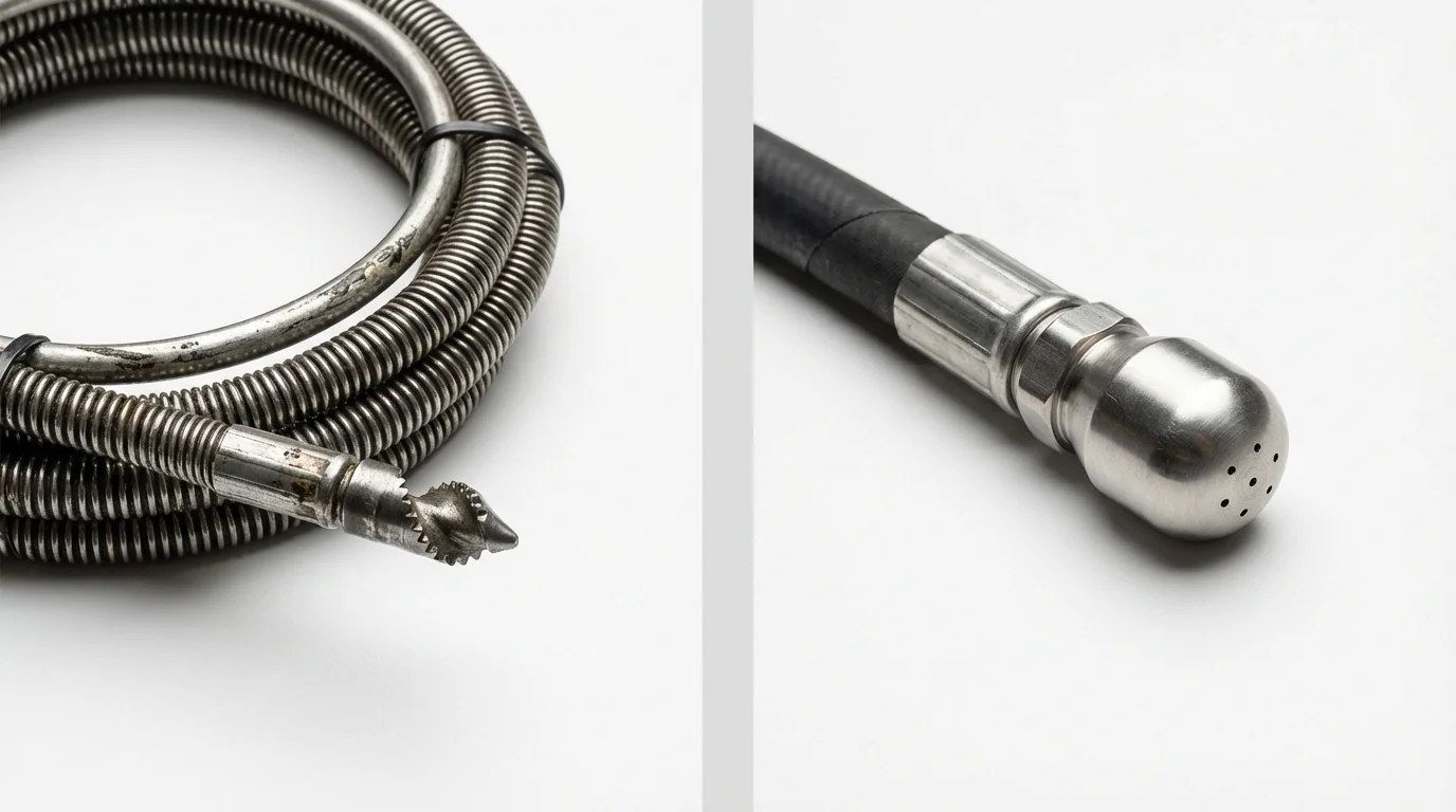Drain snake cable and hydro jetting nozzle used for drain cleaning in Verona, MS