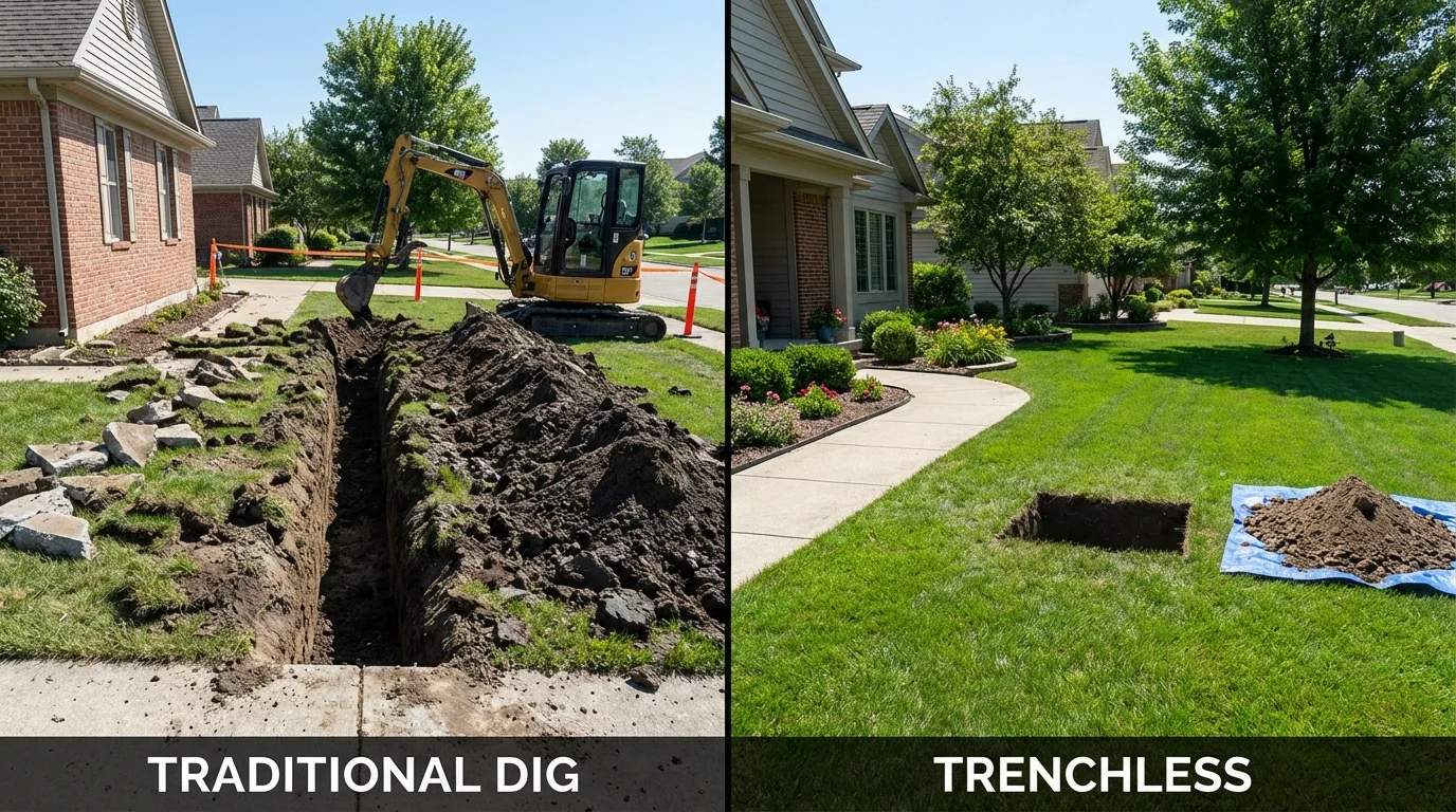 Trenchless sewer repair with minimal yard damage versus traditional excavation in Verona, MS
